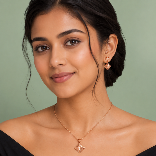 Minimal Rose Gold Geometric Pendant & Earrings Set SET960