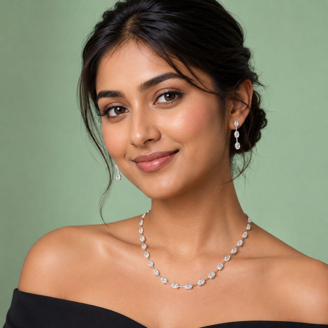 925 Silver Minimal Crystal Necklace Set with Matching Earrings SET771