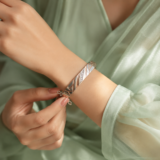 Geometric Rose Gold 925 Sterling Silver Designer Cuff Bracelet for Women SBR2584