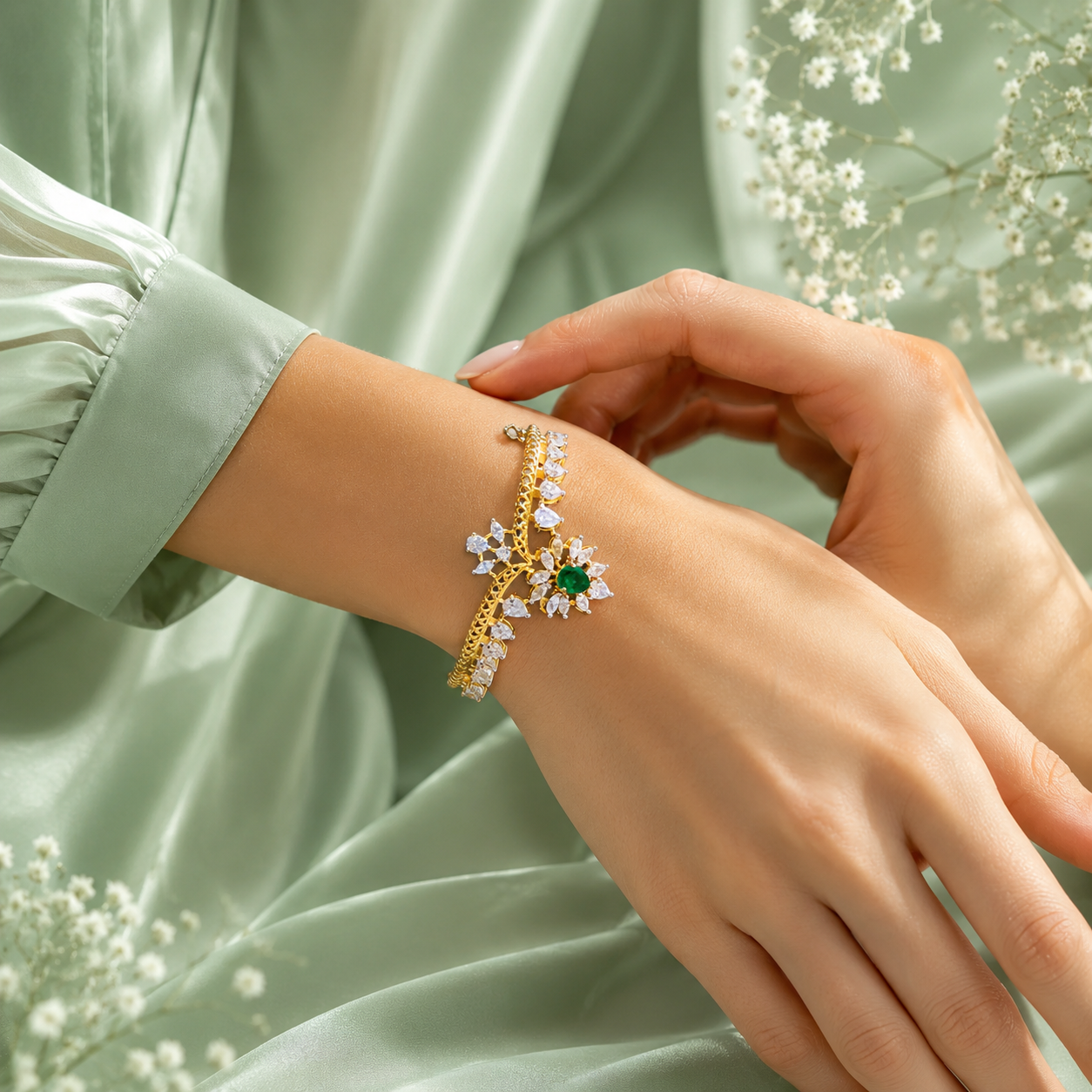Emerald Bloom Luxe Gold Bracelet SBR2493