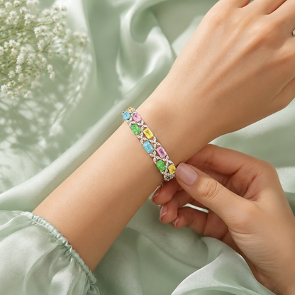 Pastel Multicolor Gemstone 925 Sterling Silver Tennis Bracelet for Women SBR2592