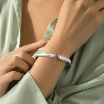 Minimalist Dual Line 925 Sterling Silver Open Cuff Bracelet for Women SBR2830