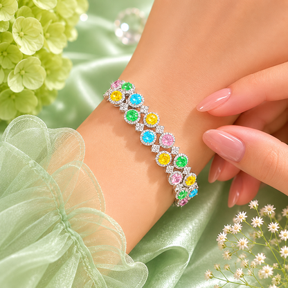 Pastel Multicolor Crystal Designer Bracelet in 925 Sterling Silver for Women SBR2596