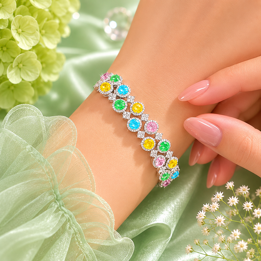 Pastel Multicolor Crystal Designer Bracelet in 925 Sterling Silver for Women SBR2596
