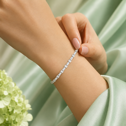 Minimalist Tennis Style 925 Sterling Silver Crystal Bracelet for Women SBR2630