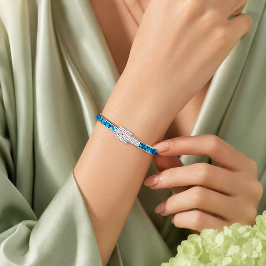 Blue Opal Inlay 925 Sterling Silver Designer Bracelet for Women SBR2612