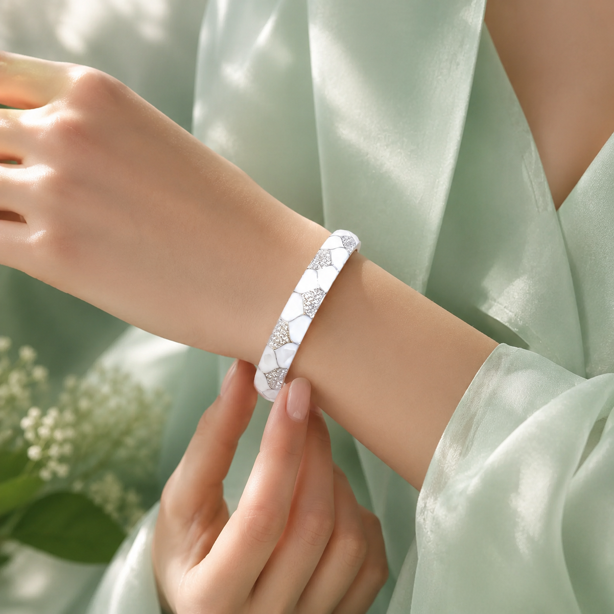 Elegant White Enamel Rose Gold 925 Sterling Silver Bracelet for Women SBR2622