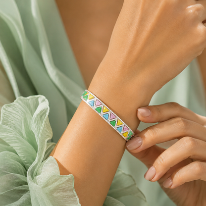Pastel Geometric 925 Sterling Silver Designer Bracelet for Women SBR2602