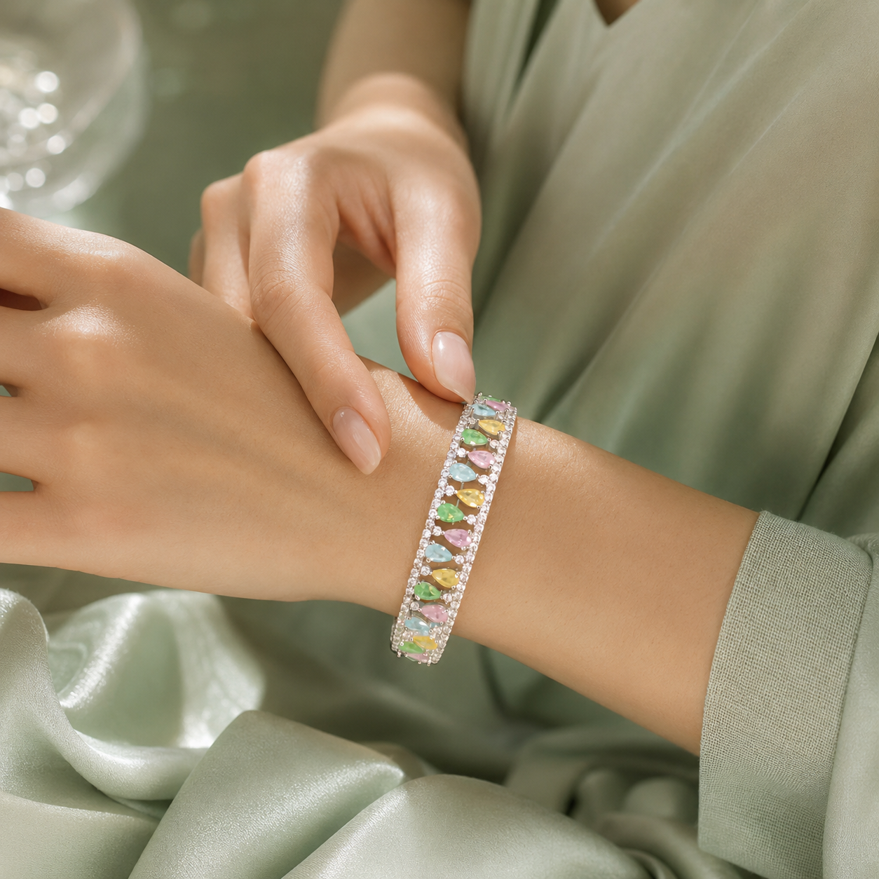 Pastel Multicolor Marquise Stone 925 Sterling Silver Bracelet for Women SBR2601