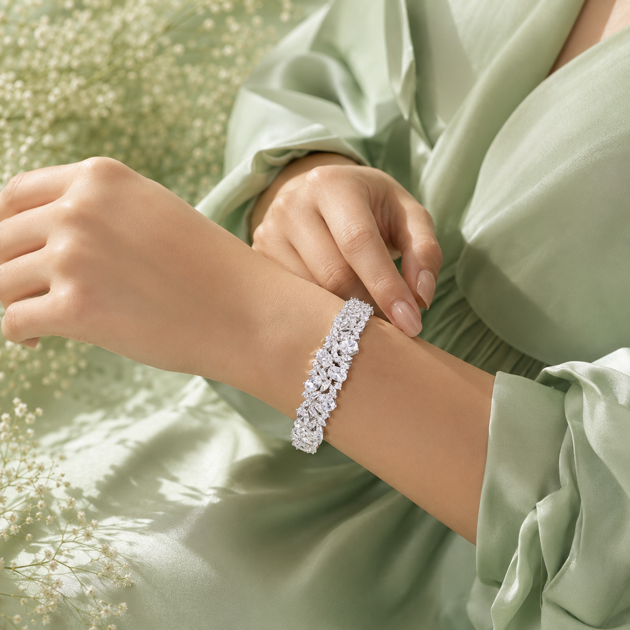 Luxury Floral Cluster 925 Sterling Silver Statement Bracelet for Women SBR2652