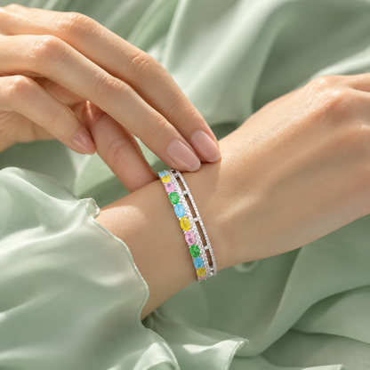 Pastel Multicolor Gemstone Style 925 Sterling Silver Tennis Bracelet for Women SBR2598