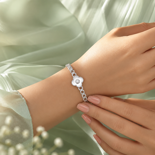 Pure 925 Sterling Silver Clover Bracelet for Women – Elegant White Enamel Designer Bracelet SBR2831
