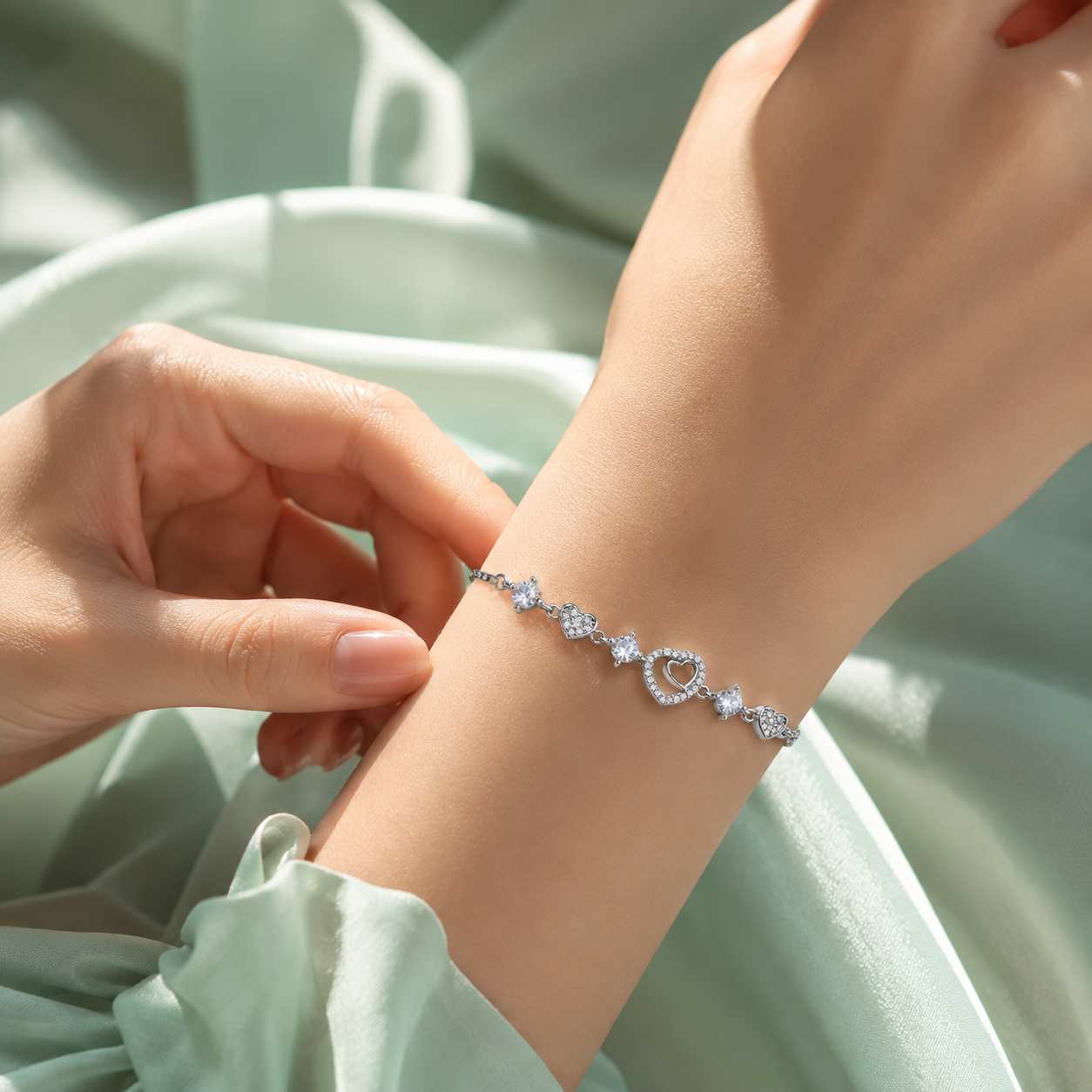 Heart Sparkle 925 Sterling Silver Bracelet with Crystal Accents  SBR2892