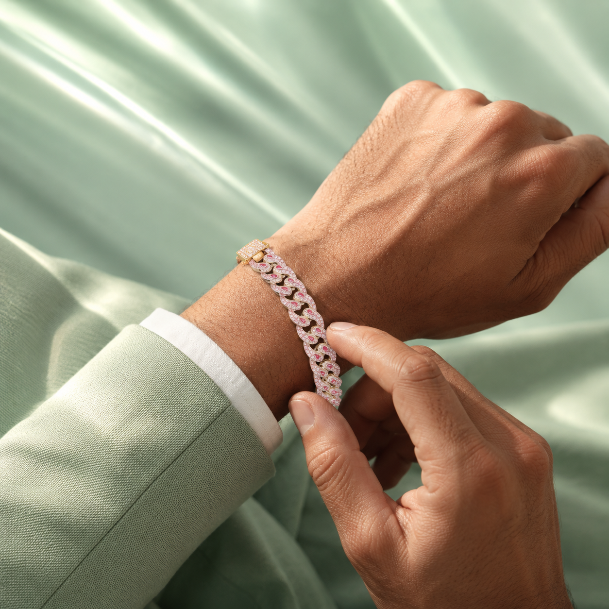 Rose Gold Cuban Link Zircon Bracelet SBR3140
