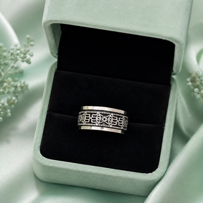 925 Pure Silver Vintage Pattern Band Ring | Handcrafted Oxidized Silver Statement Ring for Men & Women IRM4451