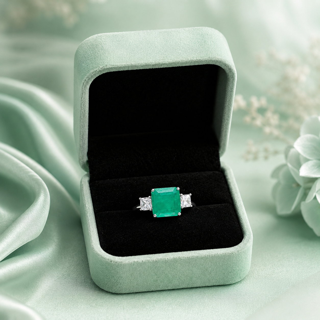 925 Sterling Silver Emerald-Cut Green Stone Ring | Luxury Statement Ring for Women IRM4254