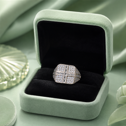 925 Sterling Silver Geometric Diamond Cluster Ring for Men | Premium Statement Ring IRM3997