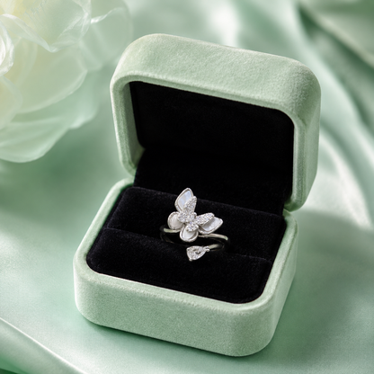 925 Pure Silver Butterfly Bloom Adjustable Ring for Women | Elegant Floral CZ & Mother of Pearl Design. IRM4072