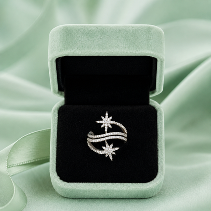 925 Pure Silver Celestial Star Open Ring for Women | Cubic Zirconia Adjustable Designer Ring IRM4249
