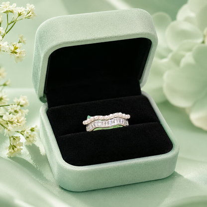 925 Pure Silver Pearl Wave Ring with Baguette Zircon Stones | Elegant Women's Adjustable Ring IRM4132