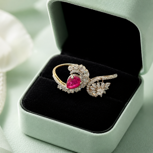 925 Sterling Silver Pink Pear-Cut Ruby Inspired Open Adjustable Ring for Women | Luxury Diamond Look Designer Ring IRM3810