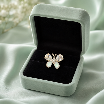 925 Pure Silver Butterfly Opal & CZ Stone Brooch Pendant | Elegant Luxury Silver Jewellery IRM4007