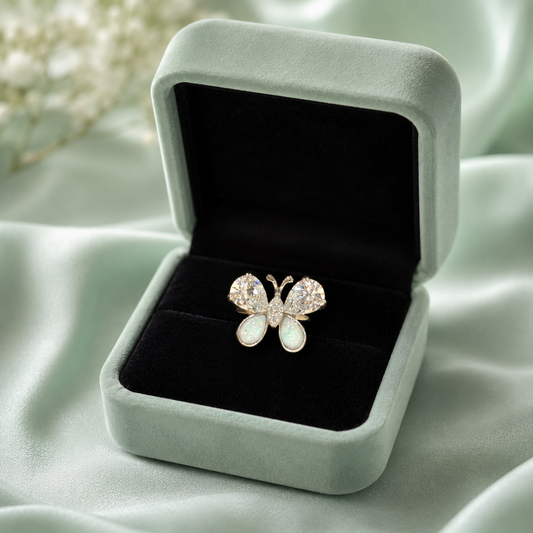 925 Pure Silver Butterfly Opal & CZ Stone Brooch Pendant | Elegant Luxury Silver Jewellery IRM4007