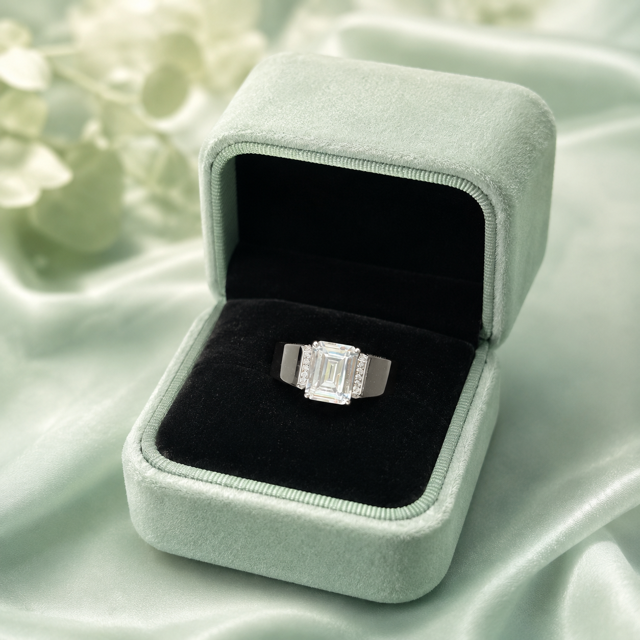 925 Sterling Silver Emerald-Cut Solitaire Ring | Premium Statement Ring for Men & Women
