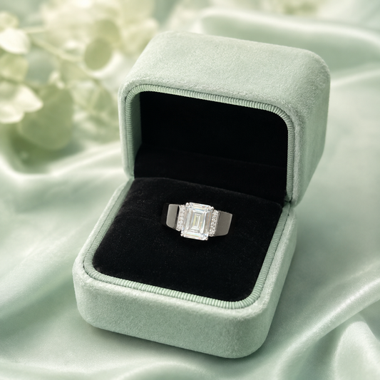 925 Sterling Silver Emerald-Cut Solitaire Ring | Premium Statement Ring for Men & Women