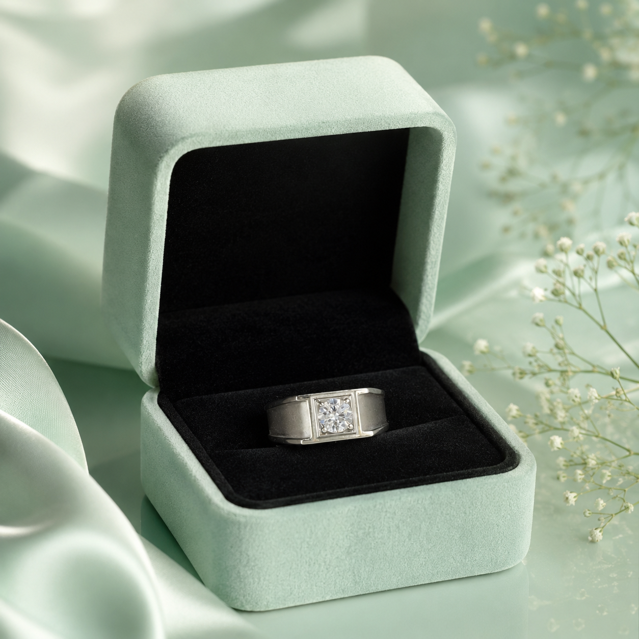 925 Sterling Silver Square Solitaire Ring for Men | Premium Silver Statement Ring IRM3713