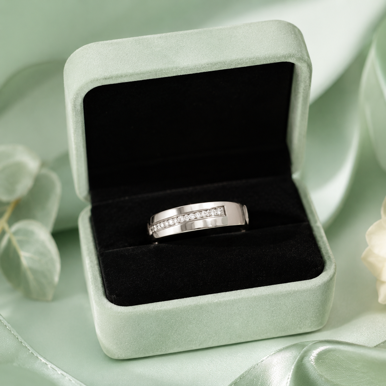 925 Sterling Silver Diamond-Studded Band Ring for Men & Women | Elegant Everyday Luxury IRM4129