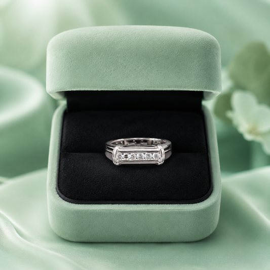 925 Sterling Silver Diamond-Style Bar Ring for Men  Elegant Everyday Luxury Ring IRM4791
