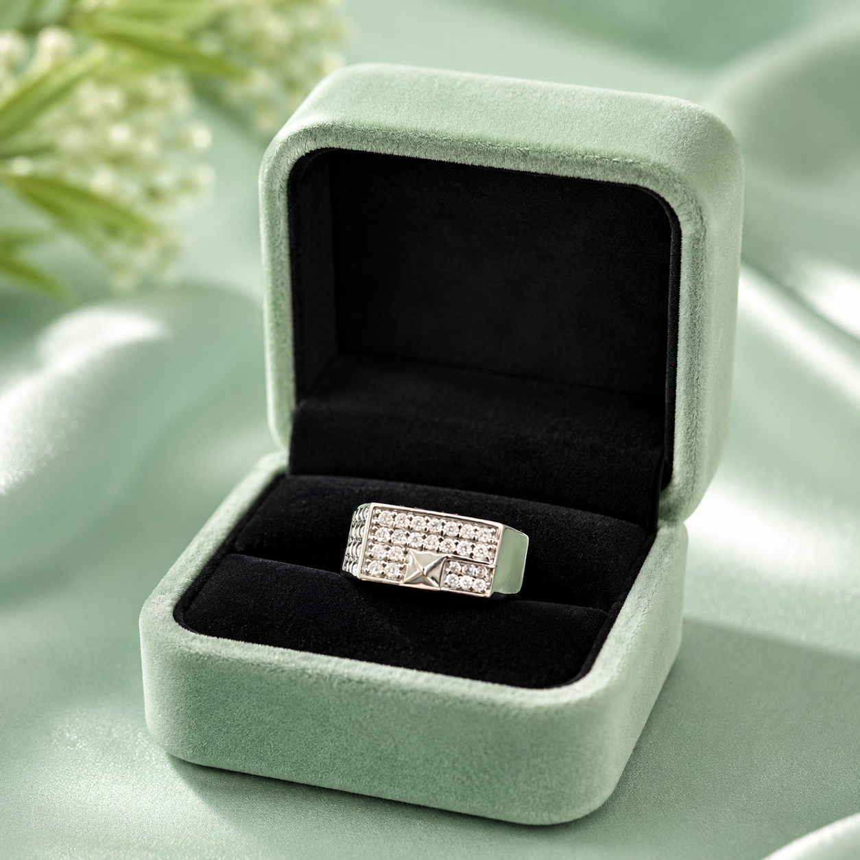 925 Pure Silver Diamond-Cut Rectangular Statement Ring for Men | Premium Sterling Silver Ring IRM4776