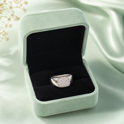 925 Pure Silver Micro Pave Square Signet Ring for Men | Premium Sterling Silver Statement Ring IRM4788