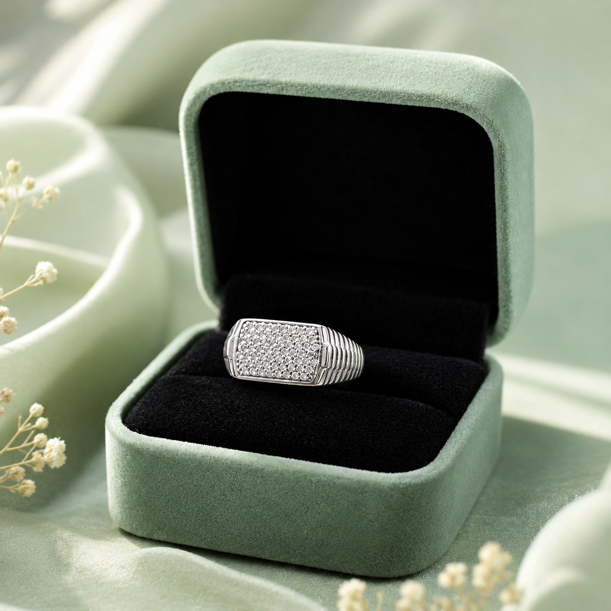 925 Sterling Silver Iced-Out Signet Ring for Men | Premium Micro Pave Diamond Look Ring IRM4790
