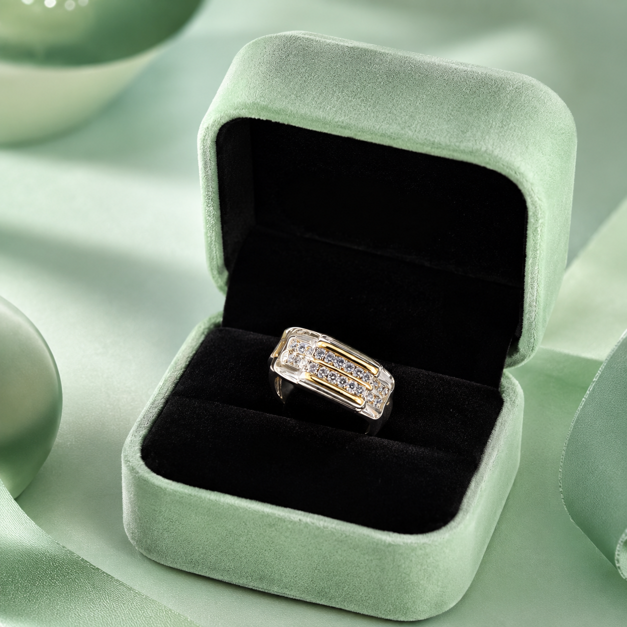 925 Sterling Silver Dual-Tone Diamond Look Designer Ring for Men IRM4785