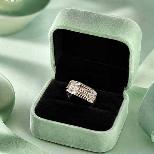925 Sterling Silver Dual-Tone Diamond Look Designer Ring for Men IRM4785