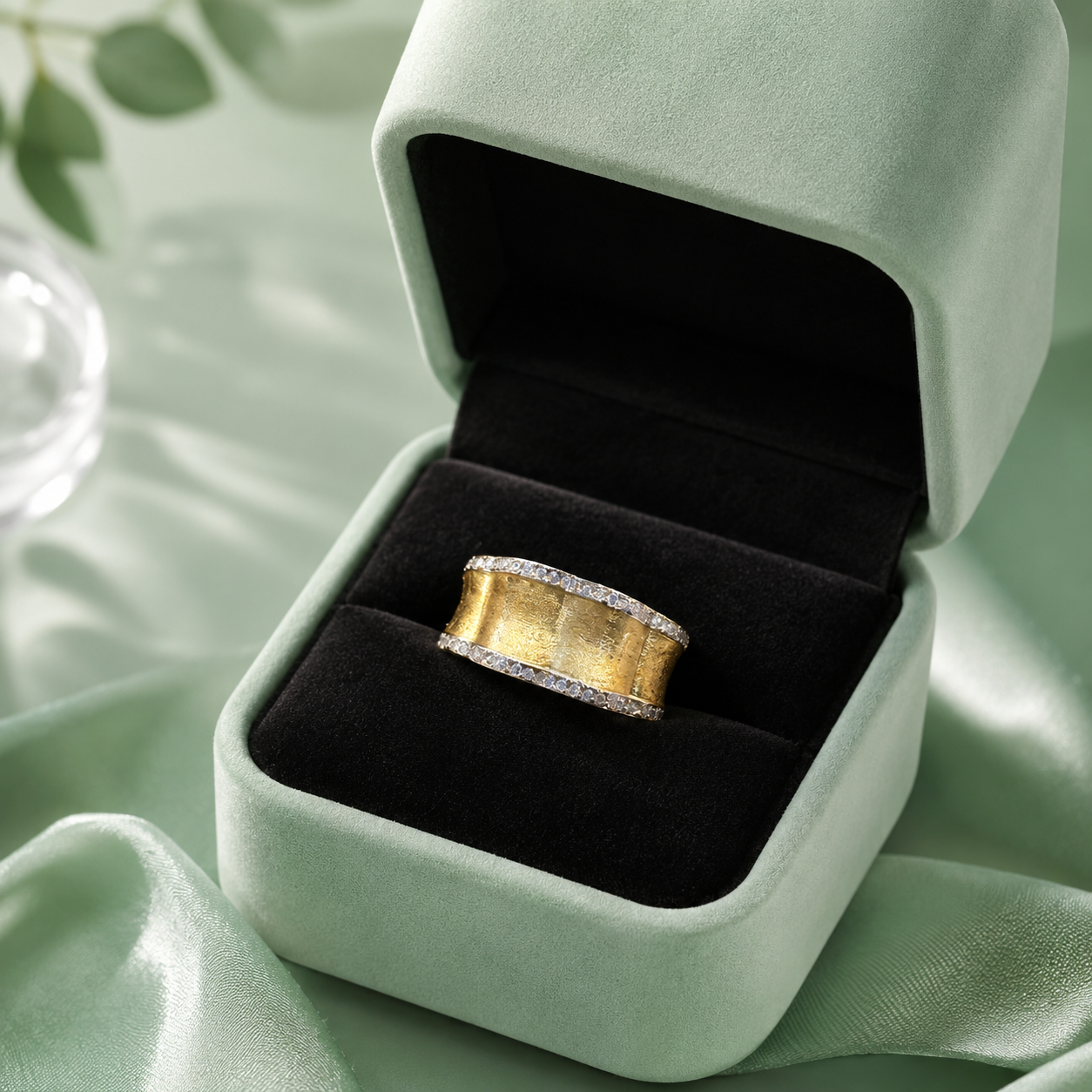 925 Sterling Silver Dual-Tone Designer Band Ring with Sparkling CZ Accents IRM3704