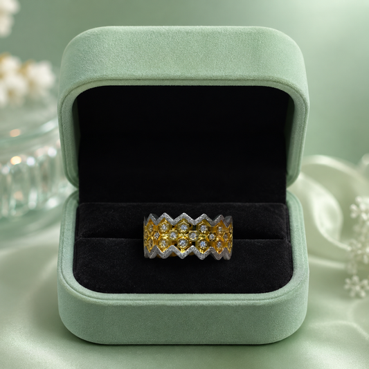 925 Pure Silver Dual-Tone Zigzag Diamond Ring | Premium Designer Statement Band for Women IRM3705