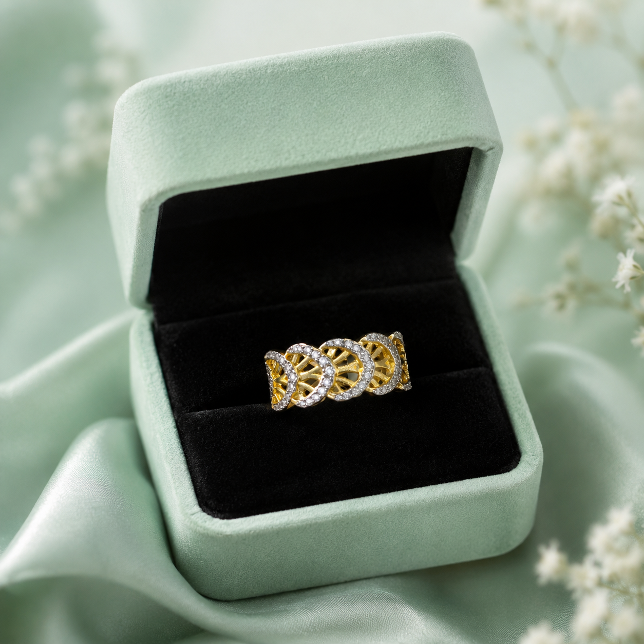 925 Sterling Silver Gold-Plated CZ Infinity Pattern Ring for Women | Elegant Statement Ring IRM3709