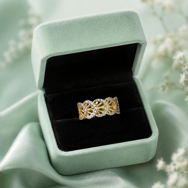 925 Sterling Silver Gold-Plated CZ Infinity Pattern Ring for Women | Elegant Statement Ring IRM3709