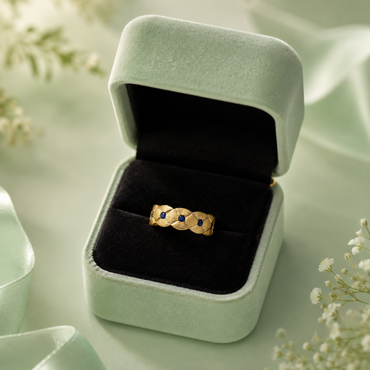 925 Pure Silver Blue Stone Textured Band Ring | Elegant Everyday Luxury Ring for Women IRM3703