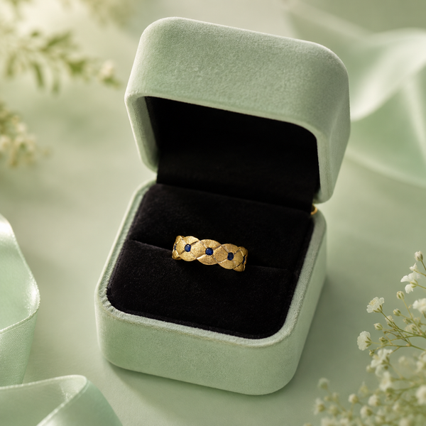 925 Pure Silver Blue Stone Textured Band Ring | Elegant Everyday Luxury Ring for Women IRM3703