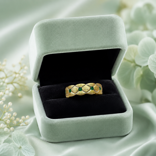 925 Sterling Silver Green Stone Designer Band Ring for Women | Elegant Everyday Luxury Ring IRM3711