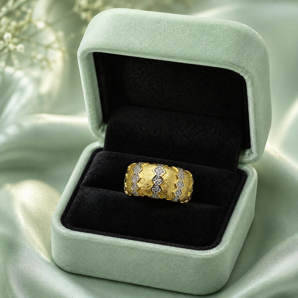 925 Sterling Silver Gold-Tone Textured Designer Band Ring for Women IRM3702