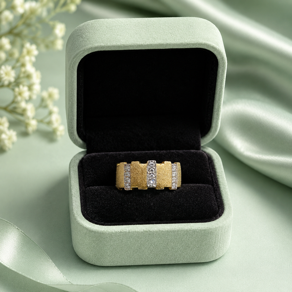 925 Sterling Silver Gold Finish Geometric CZ Ring for Women | Premium Designer Statement Ring IRM3707