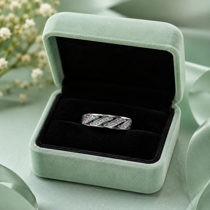 925 Sterling Silver Green Enamel CZ Wave Band Ring for Women | Elegant Designer Silver Ring IRM3888