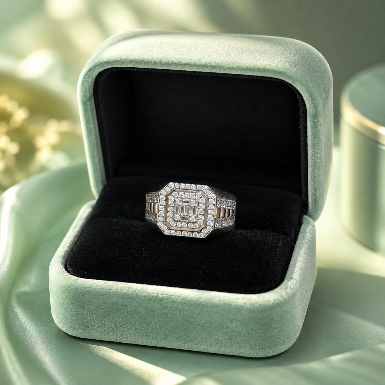 925 Sterling Silver Octagon Halo Diamond Ring for Men IRM3995