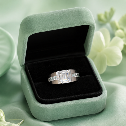 925 Sterling Silver Emerald-Cut Solitaire Ring with Side Stone Accents irm3998