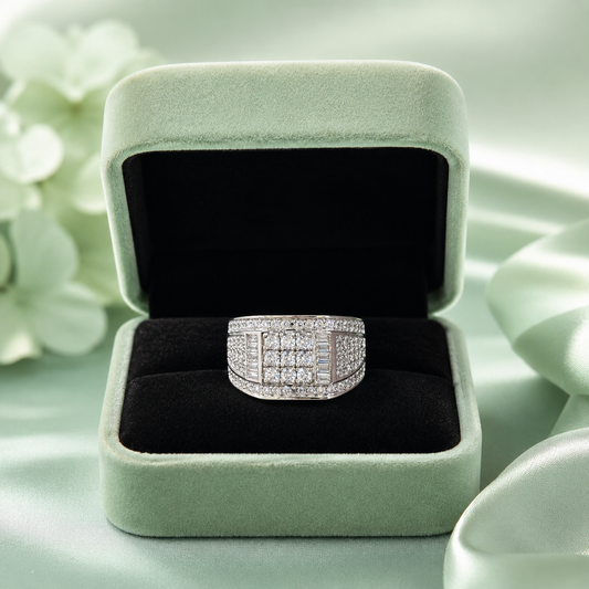 925 Sterling Silver Diamond-Cut Cluster Statement Ring for Men irm3994